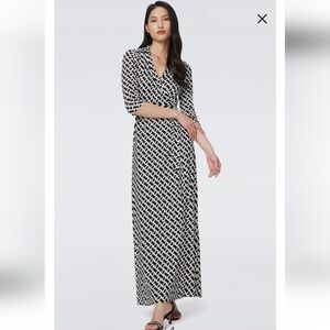 NWT Diane von Furstenburg - Abigail Silk Jersey Midi Wrap Dress Black Size 4